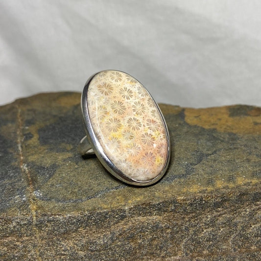 Oval Fossil Coral Ring- Size 9