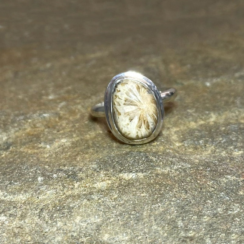Freeform Fossil Coral Ring- Size 7