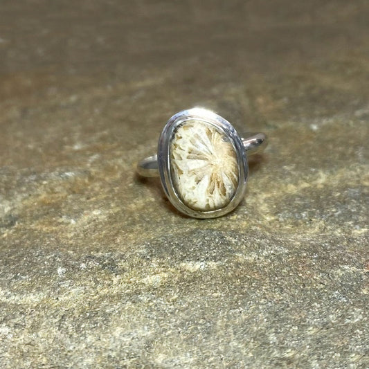 Freeform Fossil Coral Ring- Size 7