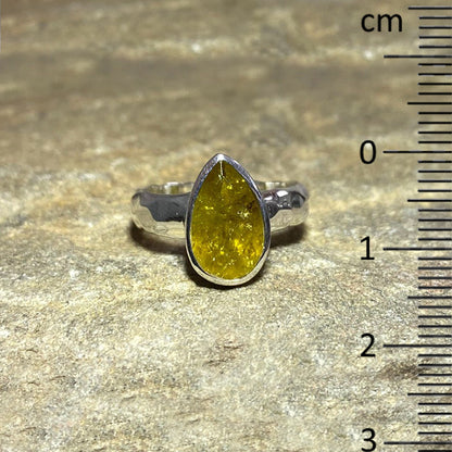 Faceted Teardrop Grossular Garnet Ring- Size 8.5