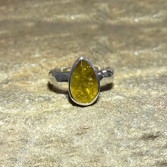 Faceted Teardrop Grossular Garnet Ring- Size 8.5