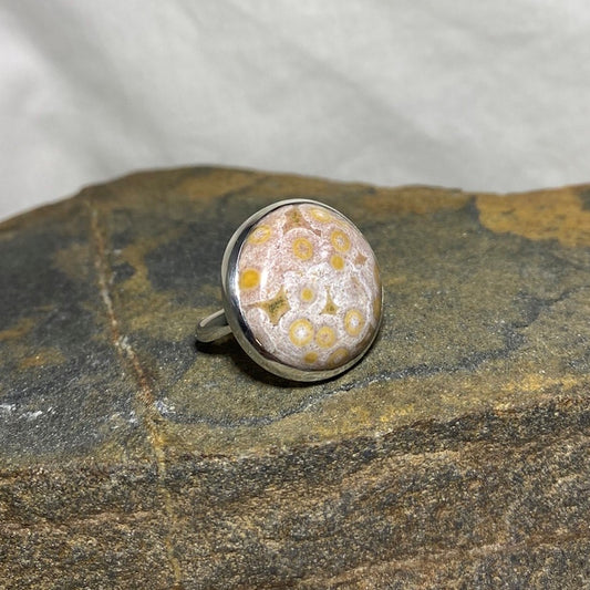 Round Ocean Jasper Ring- Size 7.5