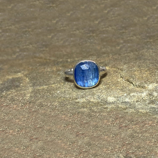 Square Faceted Blue Kyanite Ring- Size 8