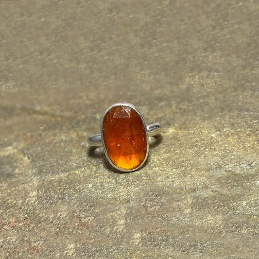 Oval Faceted Orange Kyanite Ring- Size 8
