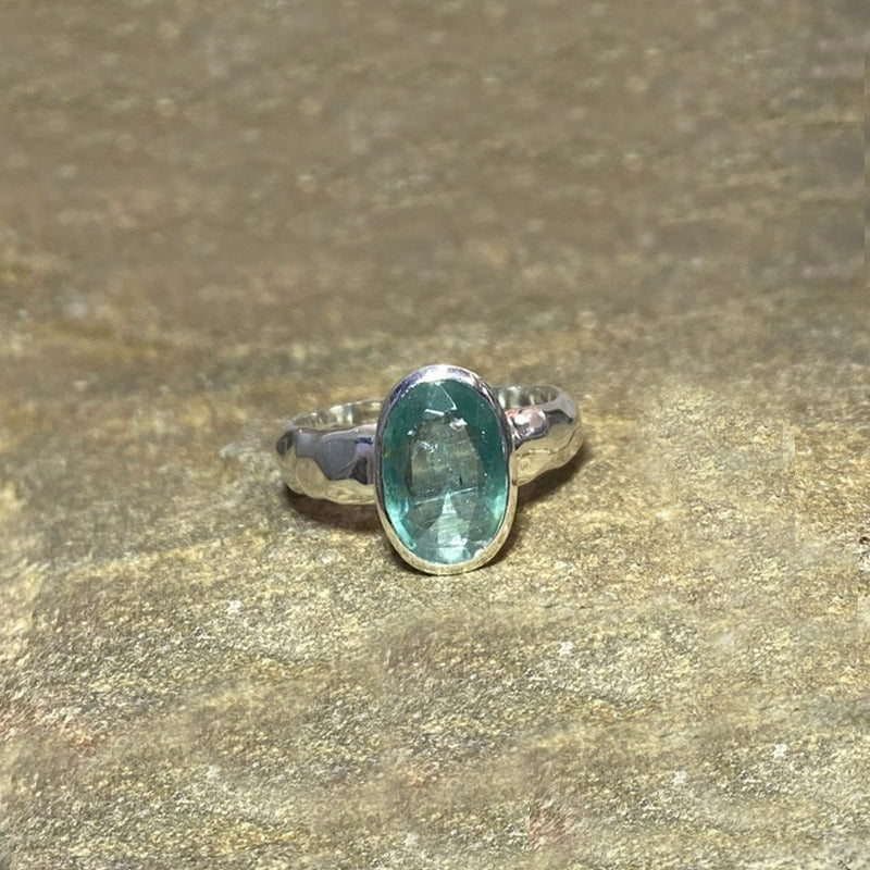 Oval Faceted Emerald Kyanite Ring- Size 8.5