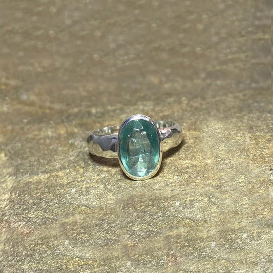 Oval Faceted Emerald Kyanite Ring- Size 8.5