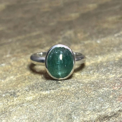 Oval Emerald Kyanite Ring- Size 8
