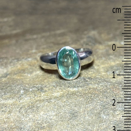 Faceted Oval Emerald Kyanite Ring- Size 7.5