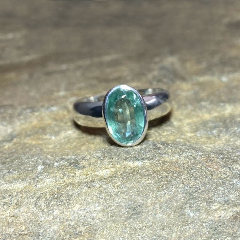 Faceted Oval Emerald Kyanite Ring- Size 7.5