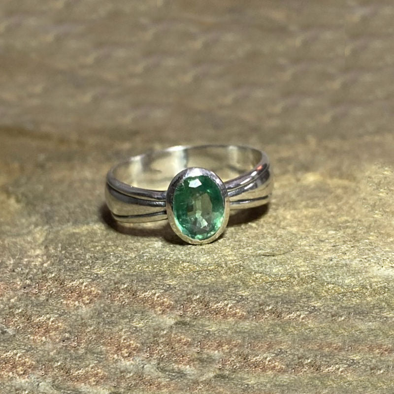 Faceted Oval Green Kyanite Ring- Size 8