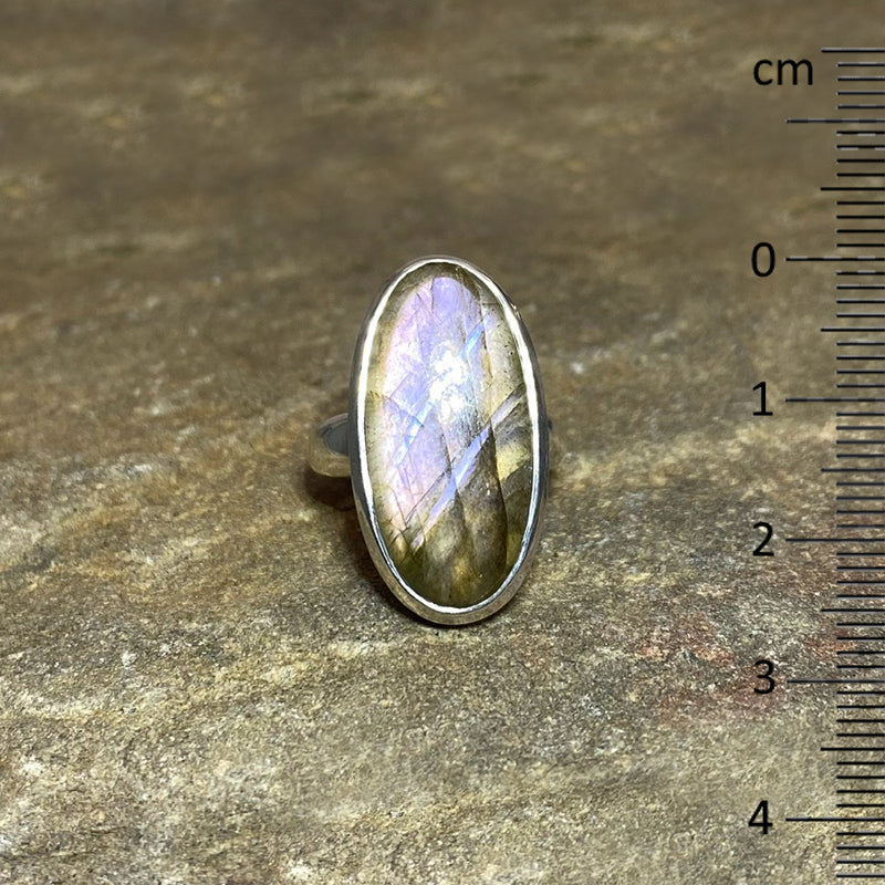 Oval Purple Flash Labradorite Ring- Size 7.5