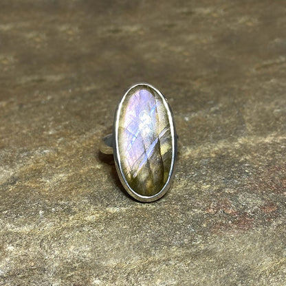 Oval Purple Flash Labradorite Ring- Size 7.5