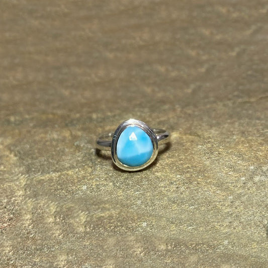 Faceted Teardrop Larimar Ring- Size 6