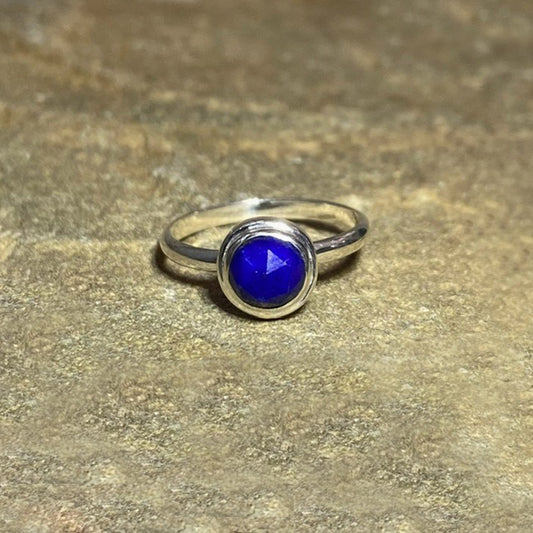 Round Faceted Lapis Lazuli Ring- Size 6