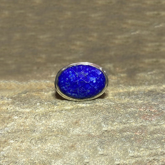 Oval Faceted Lapis Lazuli Ring- Size 8