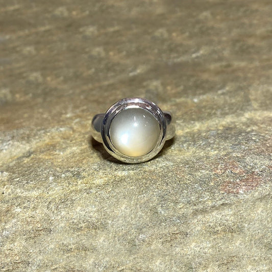 Round Grey Moonstone Ring- Size 7.5
