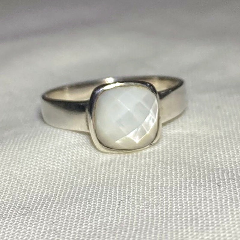 Faceted Square Mother Of Pearl Ring- Size 8.5