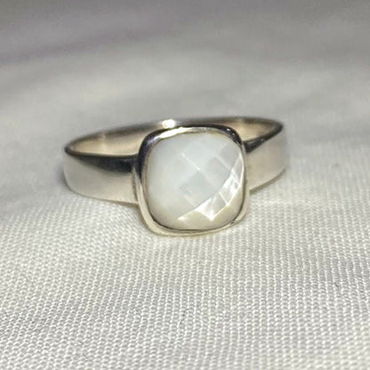 Faceted Square Mother Of Pearl Ring- Size 8.5