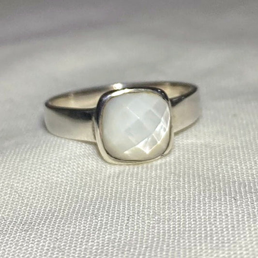 Faceted Square Mother Of Pearl Ring- Size 8.5