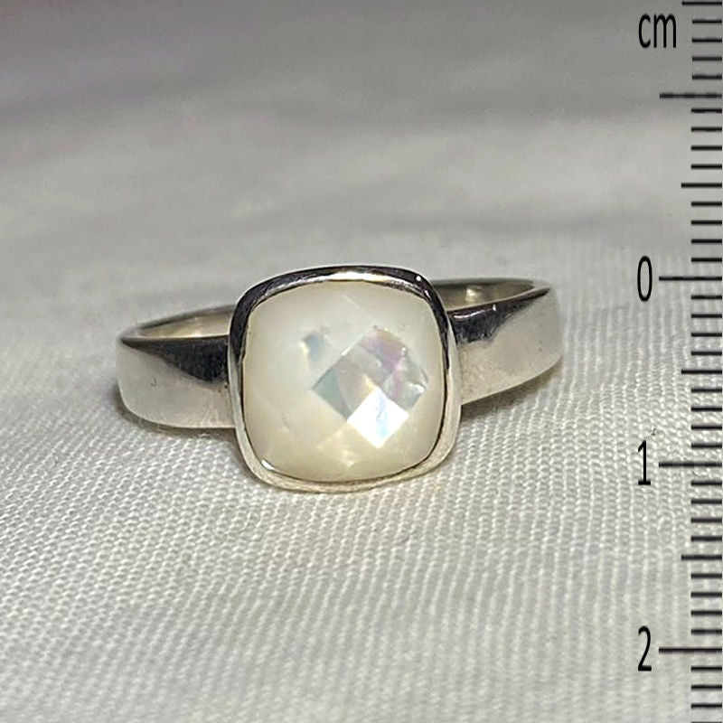 Faceted Square Mother Of Pearl Ring- Size 8.5