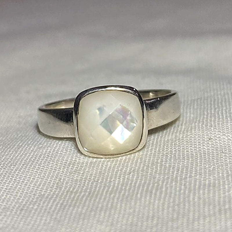 Faceted Square Mother Of Pearl Ring- Size 8.5