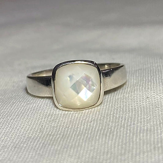 Faceted Square Mother Of Pearl Ring- Size 8.5