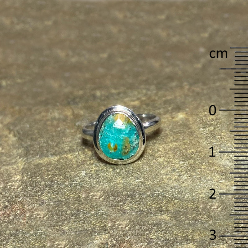 Faceted Teardrop Peruvian Blue Opal Ring- Size 6