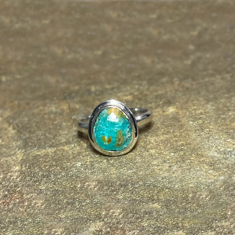 Faceted Teardrop Peruvian Blue Opal Ring- Size 6