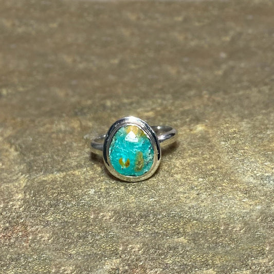 Faceted Teardrop Peruvian Blue Opal Ring- Size 6