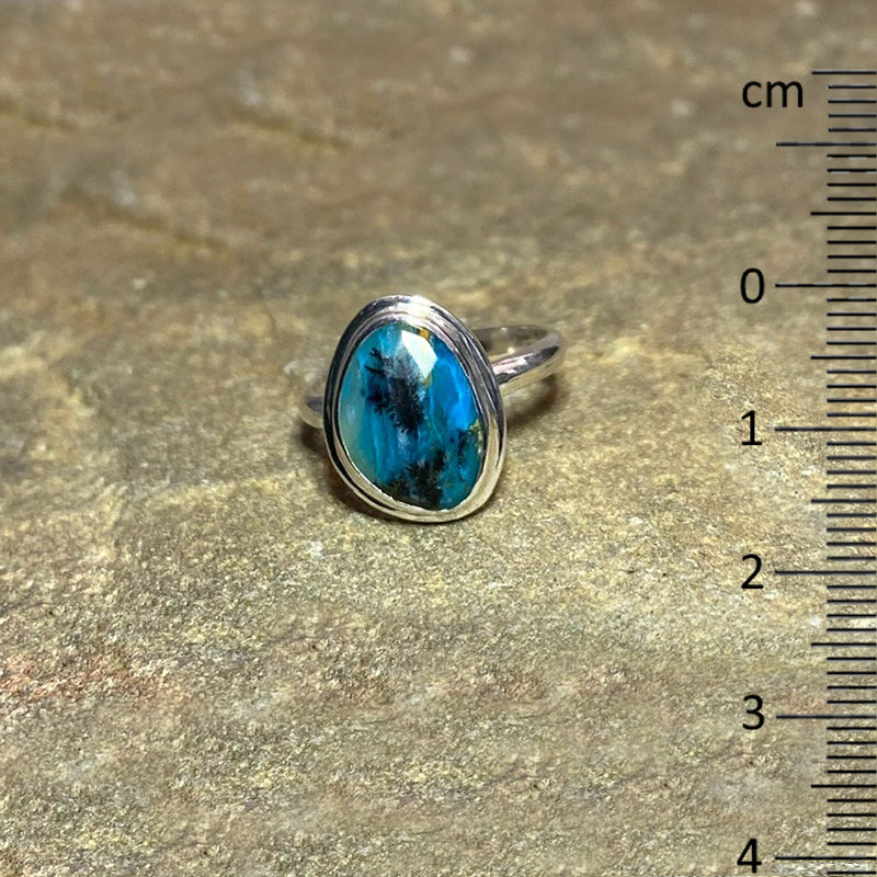 Faceted Freeform Peruvian Blue Opal Ring- Size 7