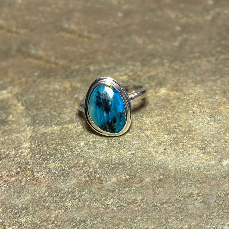 Faceted Freeform Peruvian Blue Opal Ring- Size 7