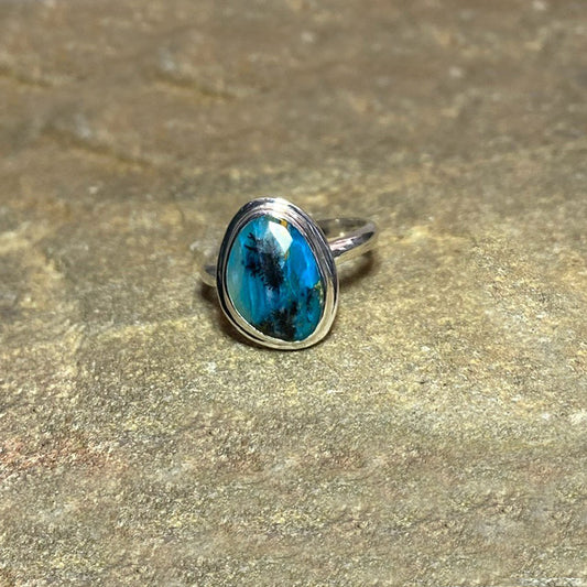 Faceted Freeform Peruvian Blue Opal Ring- Size 7