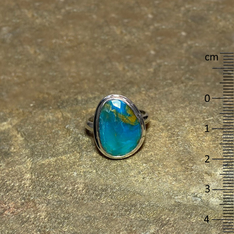 Faceted Freeform Peruvian Blue Opal Ring- Size 9