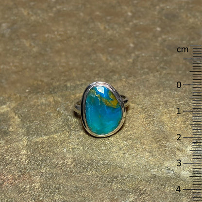Faceted Freeform Peruvian Blue Opal Ring- Size 9