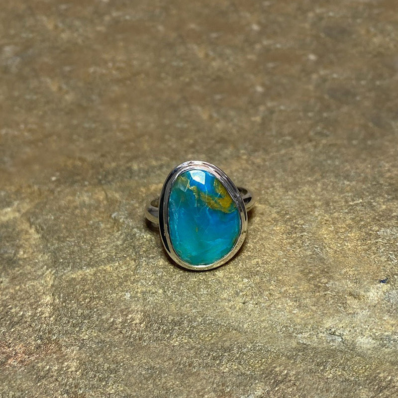 Faceted Freeform Peruvian Blue Opal Ring- Size 9