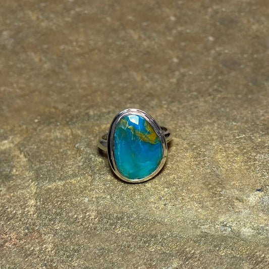 Faceted Freeform Peruvian Blue Opal Ring- Size 9