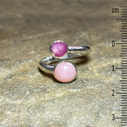 Combination Faceted Raspberry Sapphire & Pink Opal Ring- Size 9.5