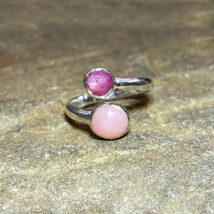Combination Faceted Raspberry Sapphire & Pink Opal Ring- Size 9.5