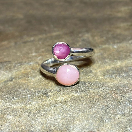 Combination Faceted Raspberry Sapphire & Pink Opal Ring- Size 9.5