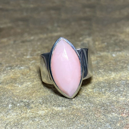 Faceted Marquese Pink Opal Ring- Size 8