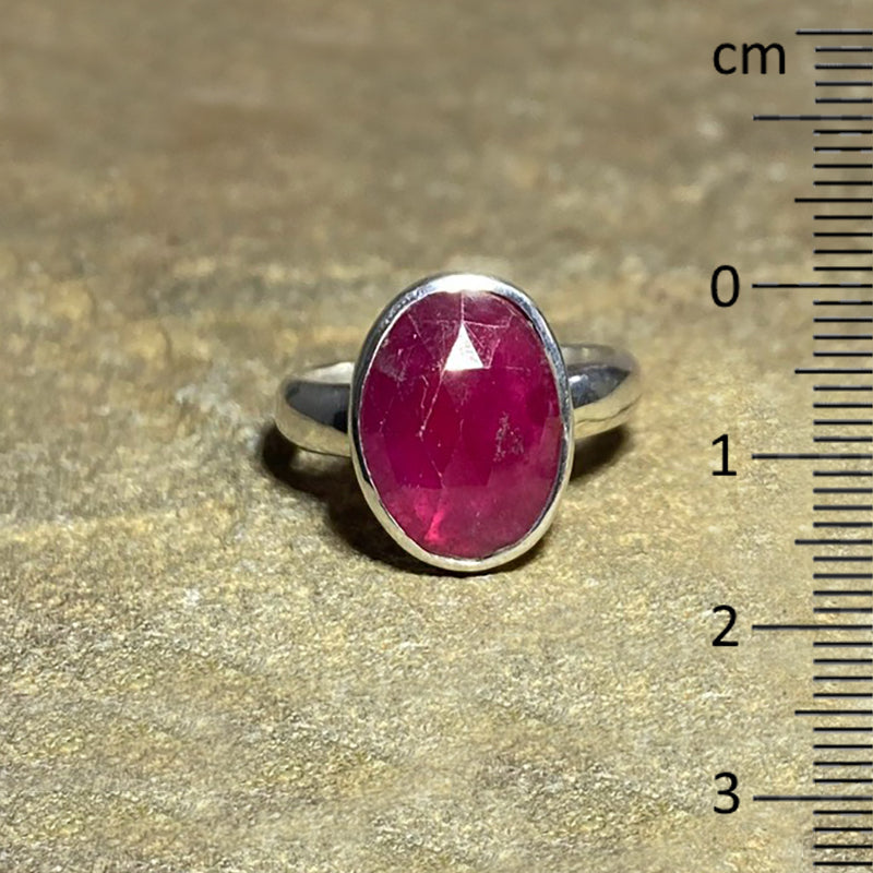 Oval Faceted Ruby Ring- Size 8