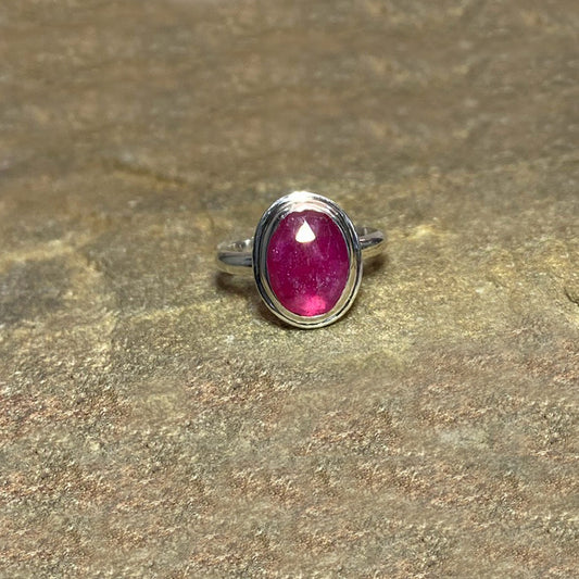 Faceted Oval Ruby Ring- Size 8