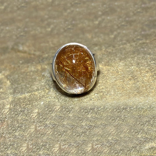 Oval Rutilated Quartz Ring- Size 8