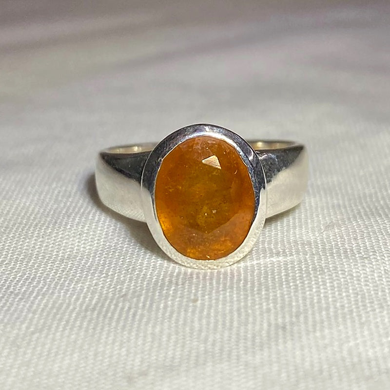 Faceted Oval Orange Sapphire Ring- Size 8