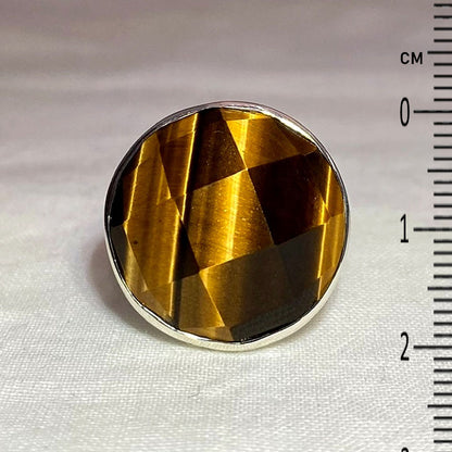 Faceted Round Tigers Eye Ring- Size 8.5