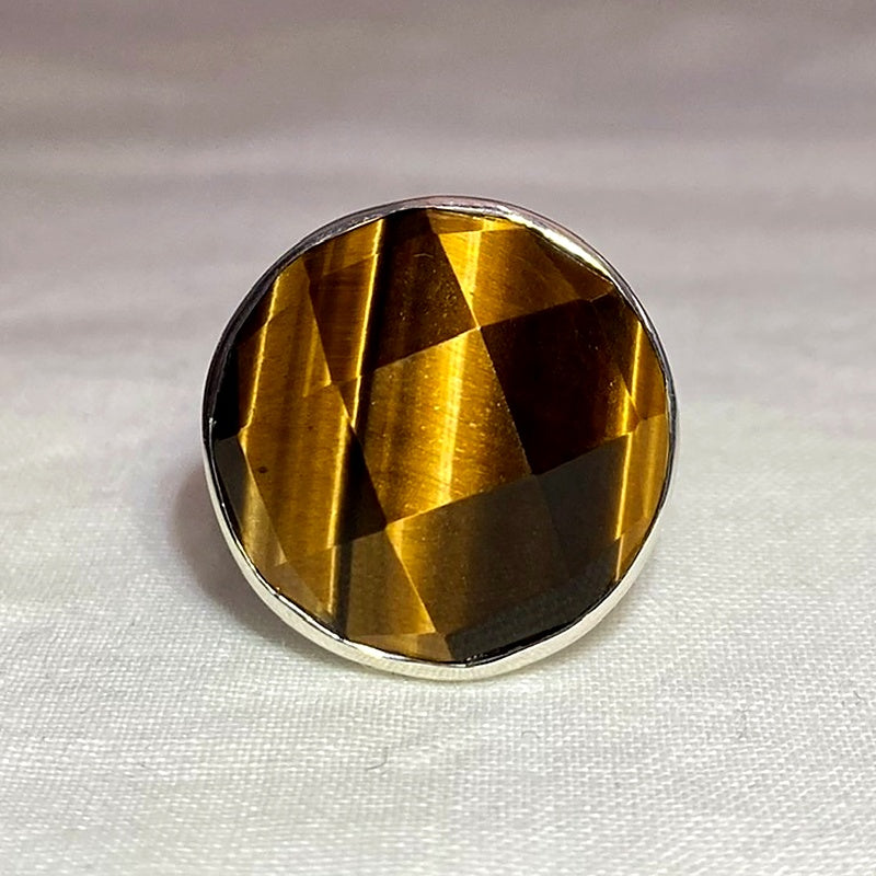 Faceted Round Tigers Eye Ring- Size 8.5
