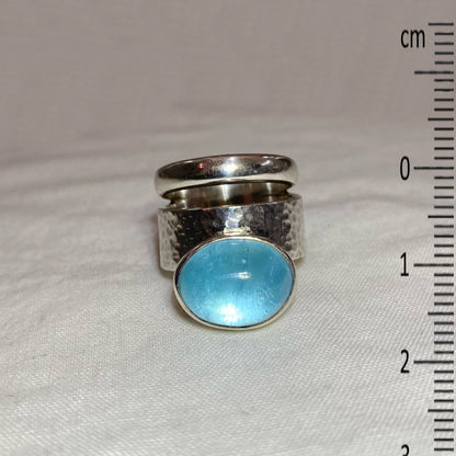 Oval Blue Topaz Ornate Sterling Silver Ring- Size 8
