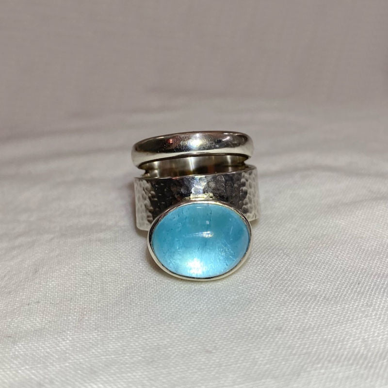 Oval Blue Topaz Ornate Sterling Silver Ring- Size 8