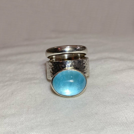Oval Blue Topaz Ornate Sterling Silver Ring- Size 8