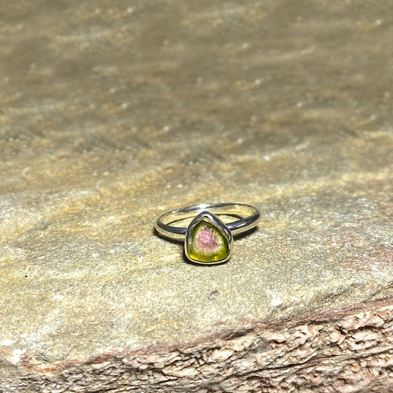 Triangle Watermelon Tourmaline Ring- Size 6